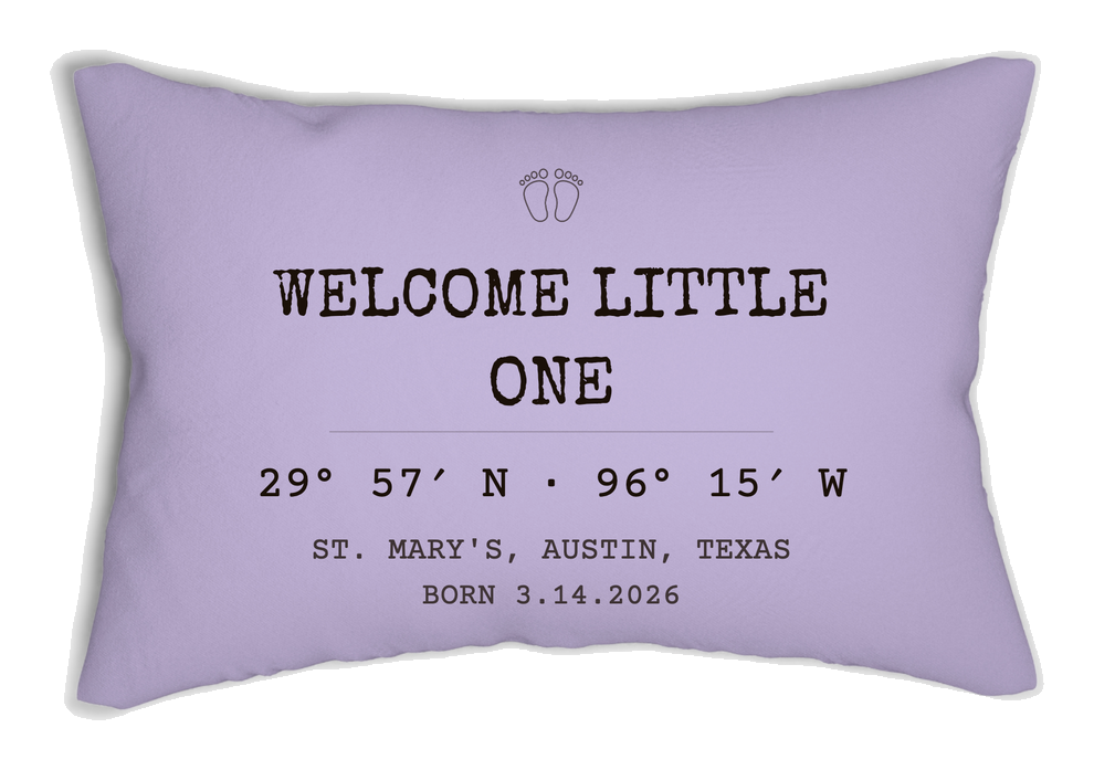 Welcome Little One baby coordinates pillow, lavender