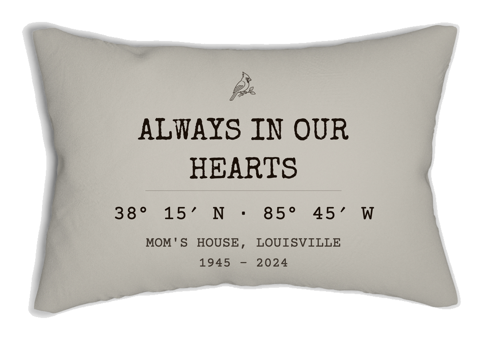 Always In Our Hearts memorial coordinates pillow