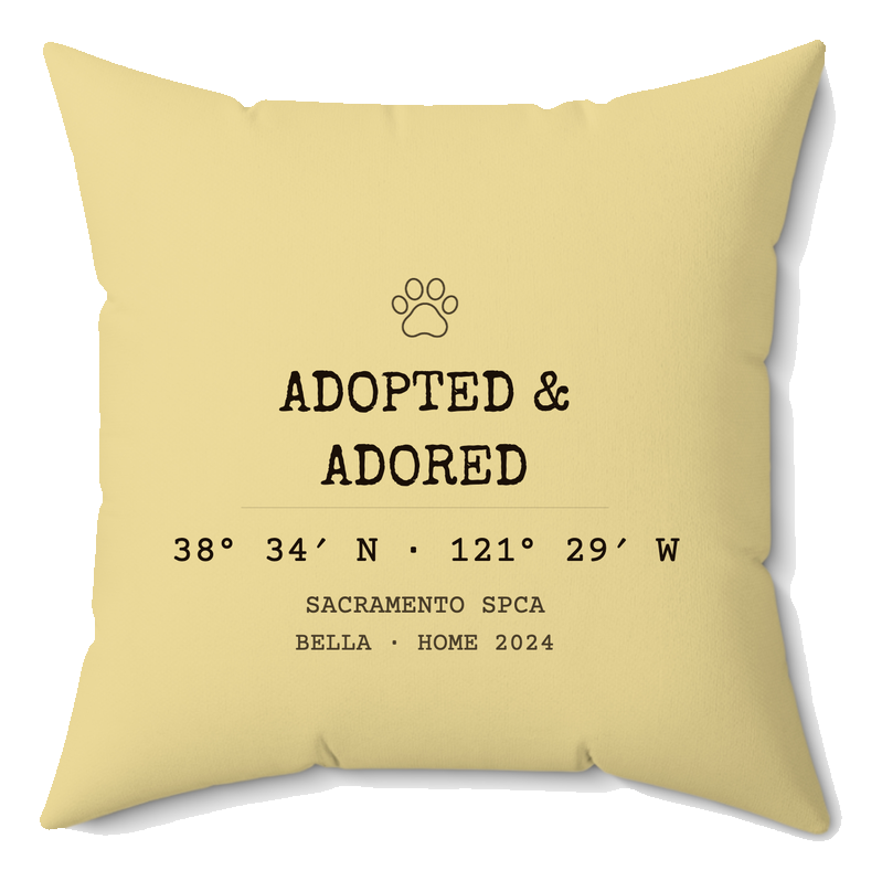 Adopted and Adored pet coordinates pillow