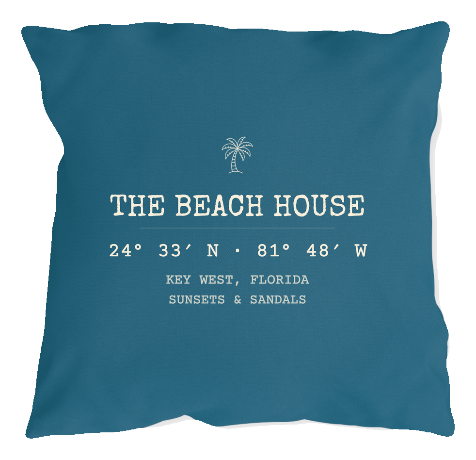 The Beach House coordinates pillow, lake blue