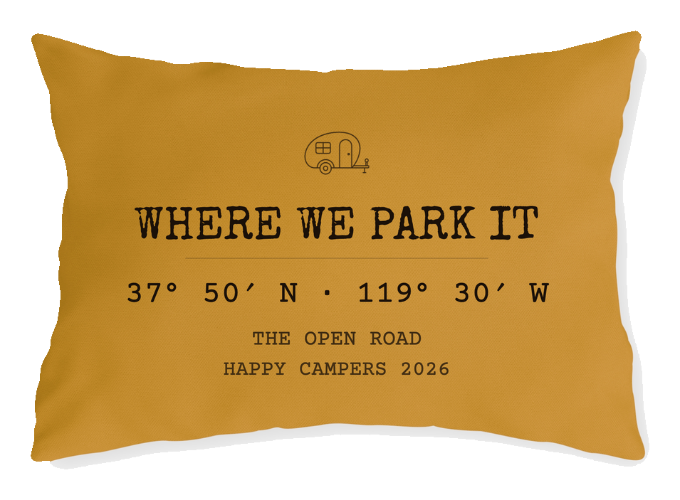 Where We Park It RV coordinates pillow, marigold